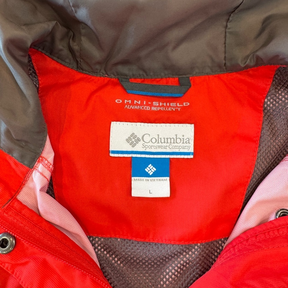 Columbia Omni-Shield Belted Hooded Rain Jacket Red Large - Picture 8 of 11